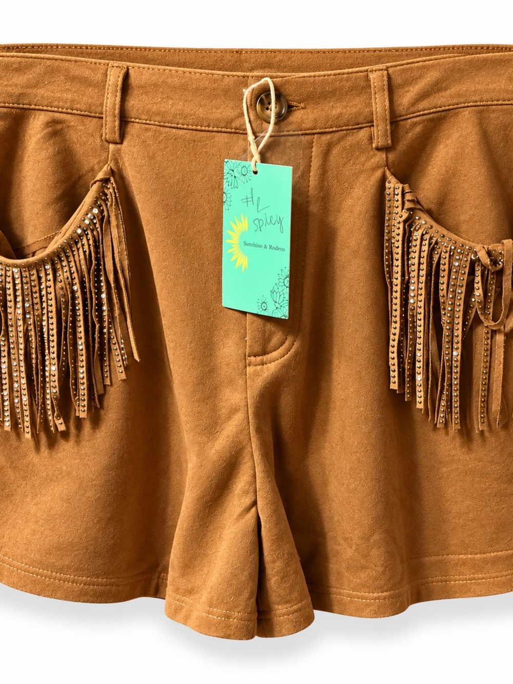 Fringed Suede-Look Bermuda Shorts in Tan